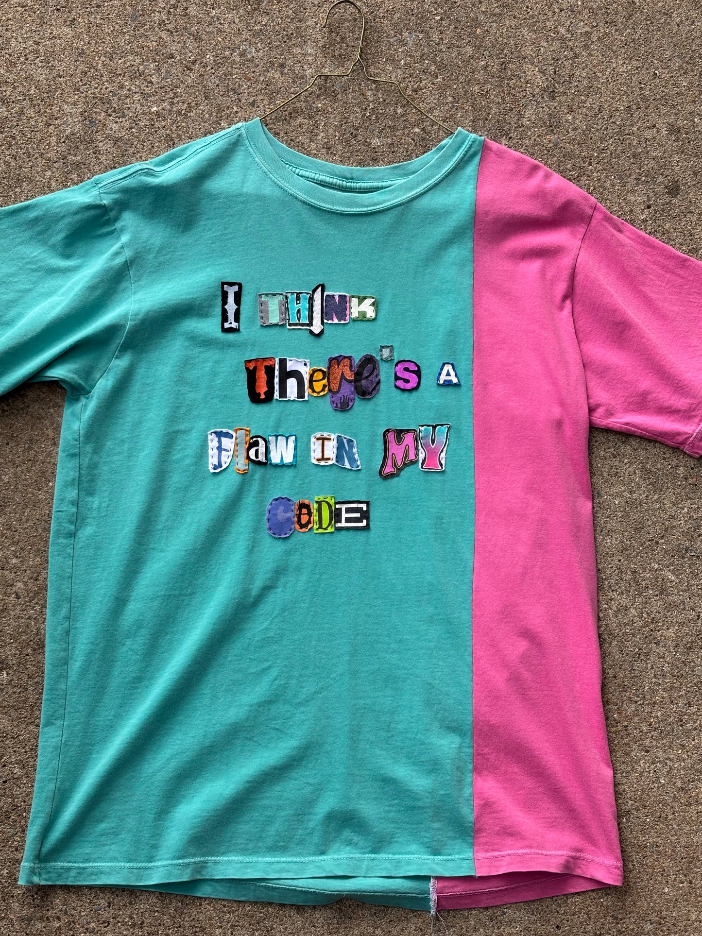 Flaw In My Code Tee - Colorblocked Teal/Pink (L)