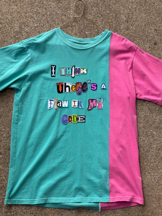 Flaw In My Code Tee - Colorblocked Teal/Pink (L)