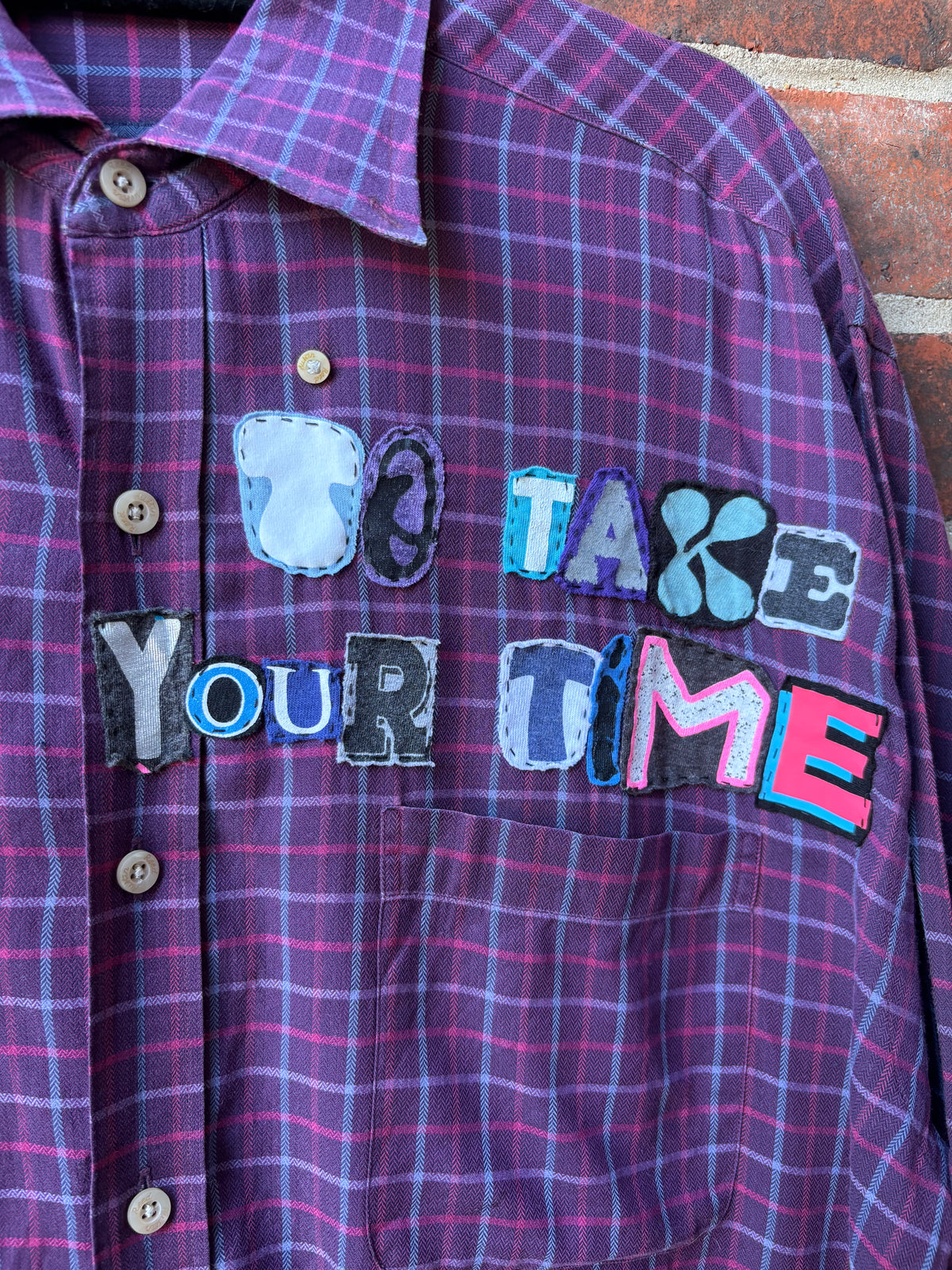 POP Button Down - (Purple/Blue/Pink L)