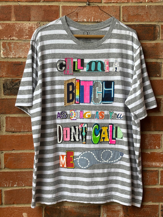 Don't Call Me Tee - (Grey/White Striped 2XL)