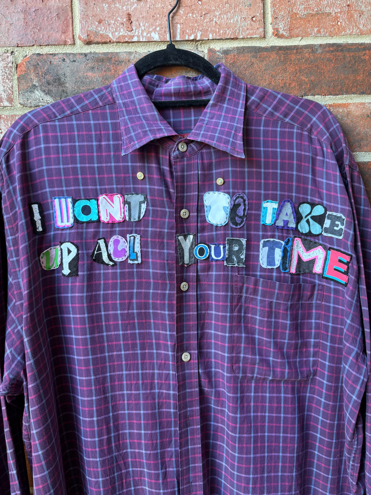 POP Button Down - (Purple/Blue/Pink L)