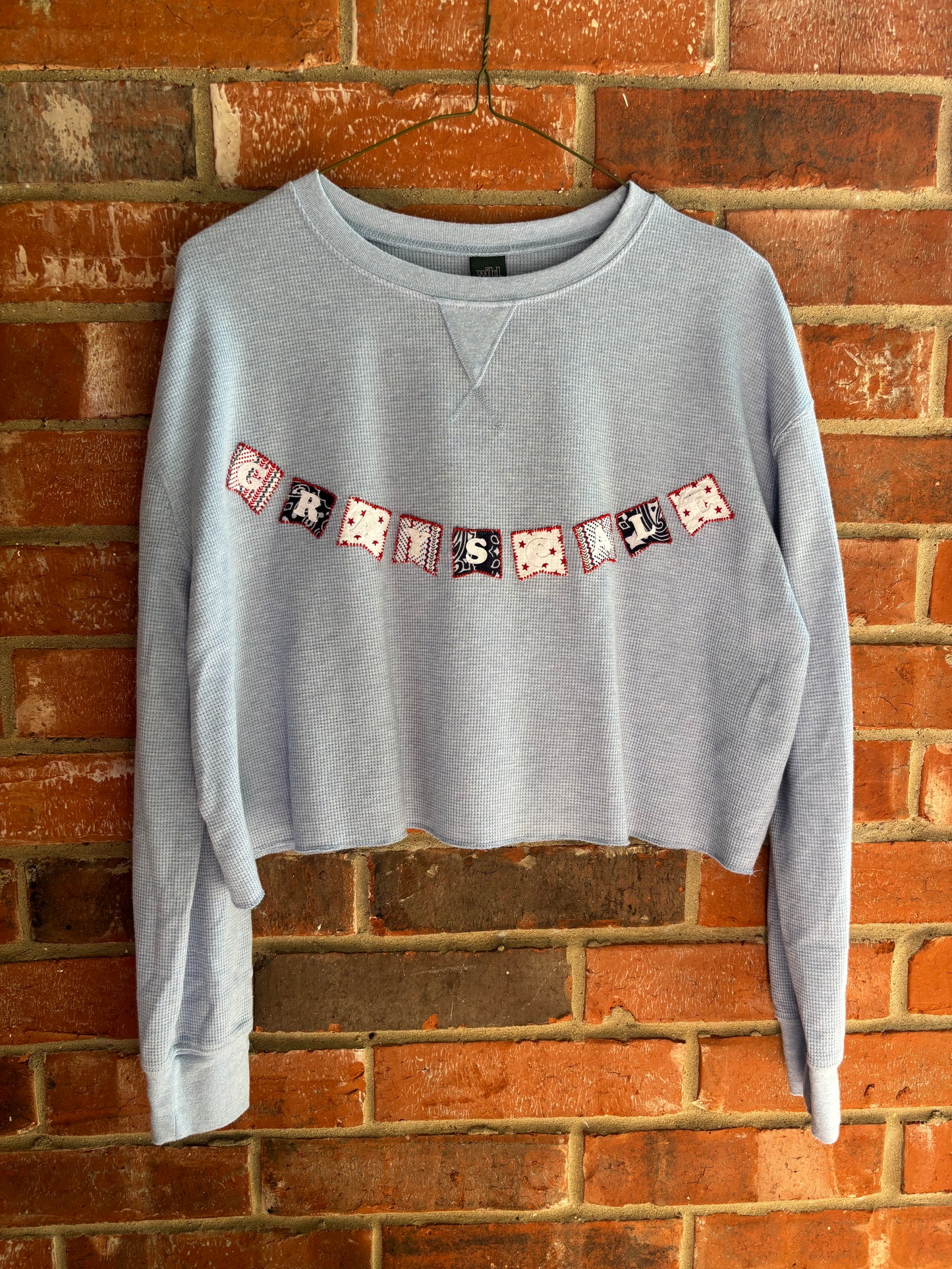 Grayscale Embroidered Banner Longsleeve Tee - (Baby Blue M)