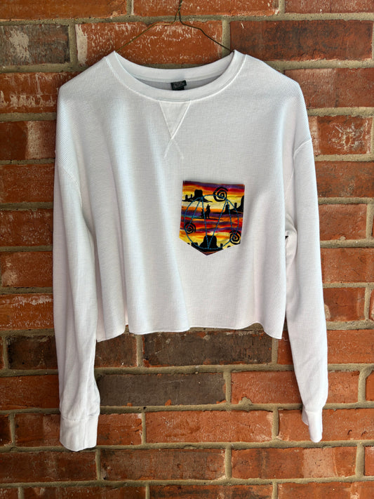 M Embroidered Pocket Longsleeve Tee - (White M)