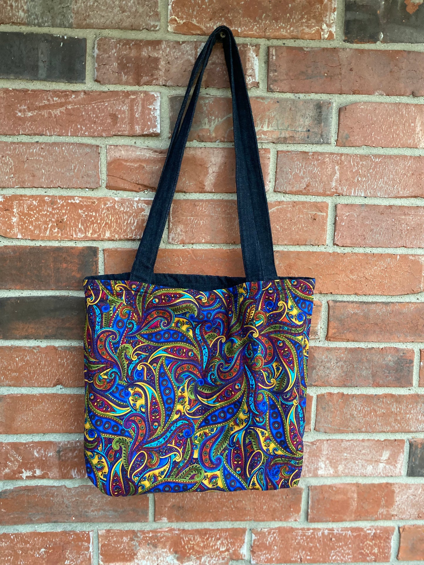 Dark Denim & Paisley Reversible Tote