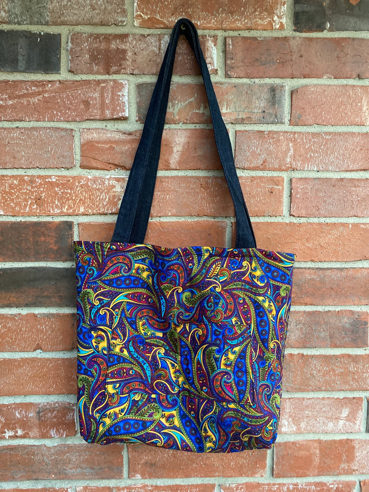 Dark Denim & Paisley Reversible Tote