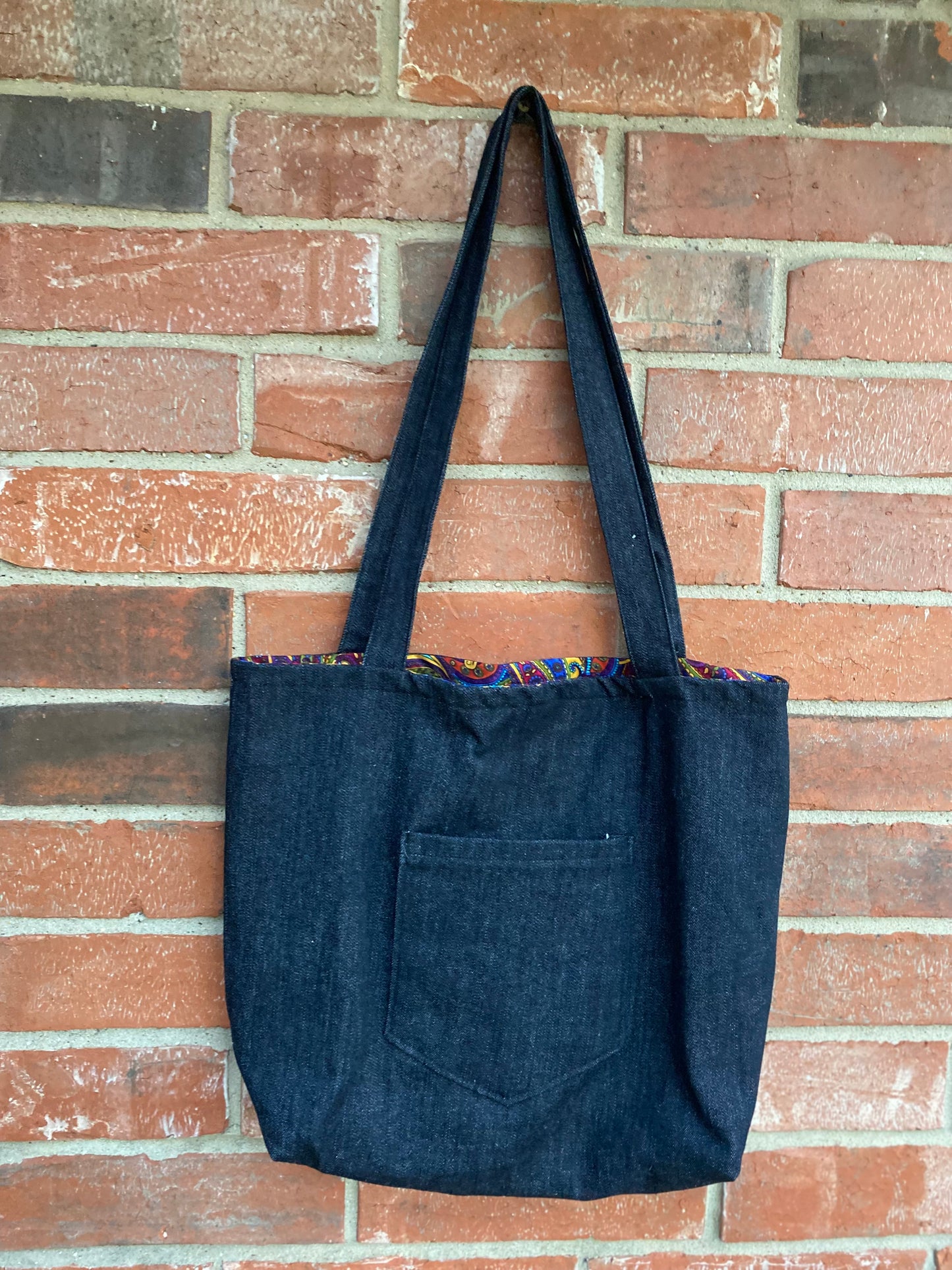 Dark Denim & Paisley Reversible Tote