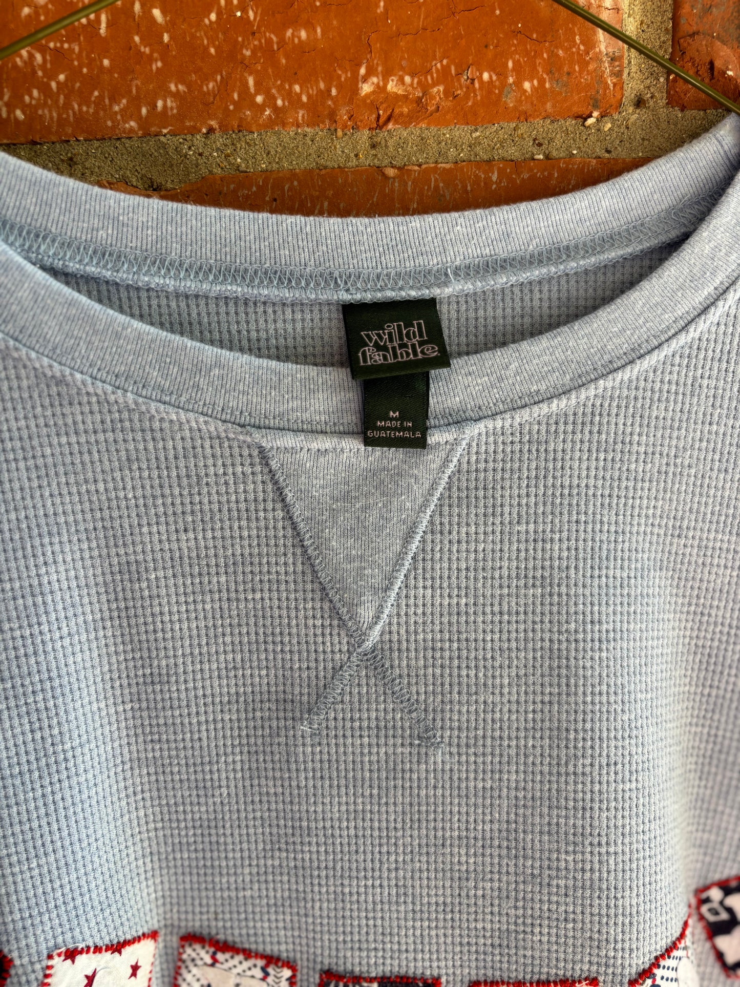 Grayscale Embroidered Banner Longsleeve Tee - (Baby Blue M)